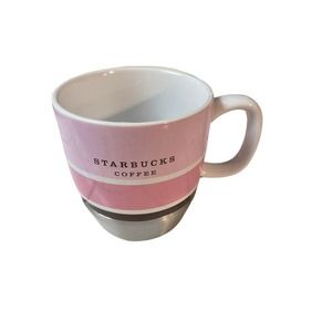 2007 Starbucks Stainless Steel Bottom Pink Stripe Mug